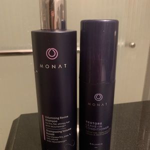 Monat volume shampoo and leave in conditioner.